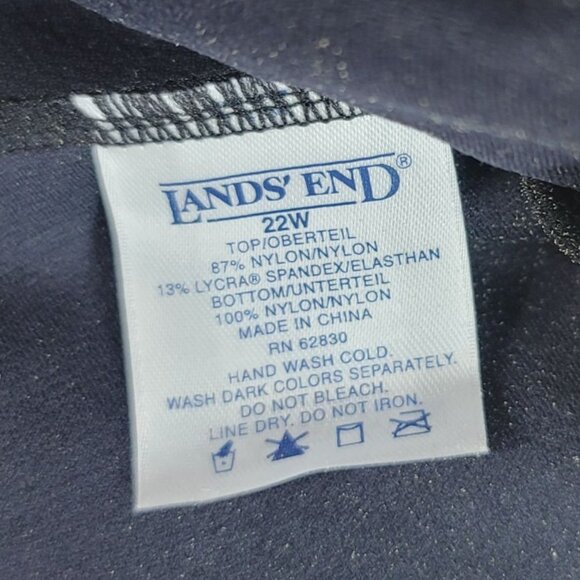 Lands' End Tankini Black Size 22W Swim Crop Top White Trim Shelf Bra Square Neck - Picture 7 of 8